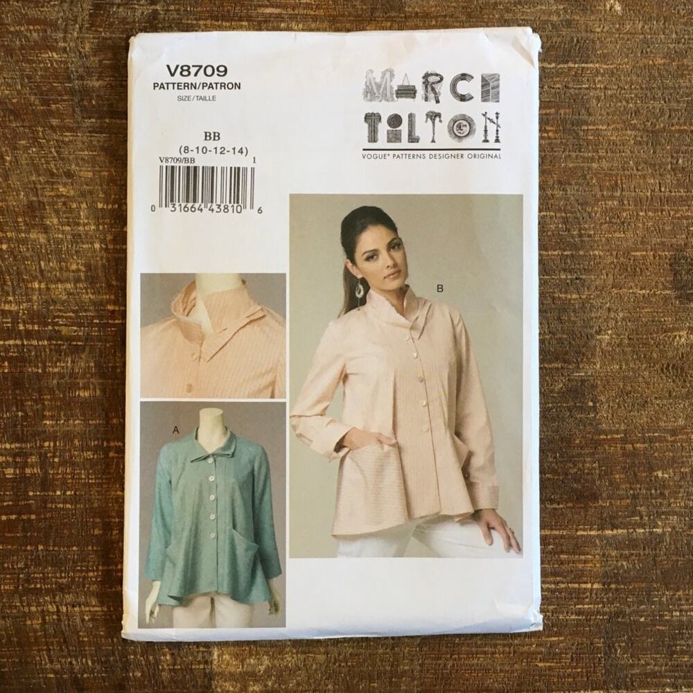 Vogue Sewing Pattern V8709 Women Pleated Collared Jacket Peplum Loose 8-14 UNCUT